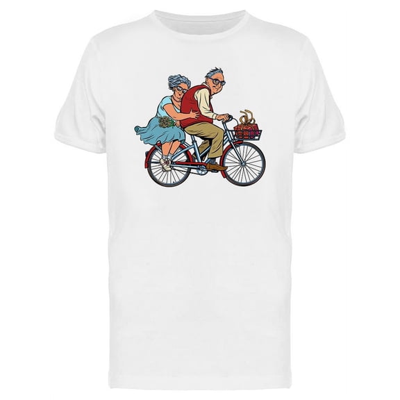 Old Couple In Love Riding A Bike T-Shirt Men -Image by Shutterstock, Male Large