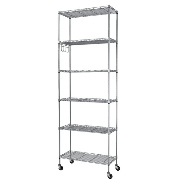 Shelf Homdox, 6 niveles, 54 x 29 x 183 cm, alambre con ganchos para ruedas