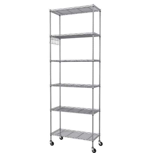 Shelf Homdox, 6 niveles, 54 x 29 x 183 cm, alambre con ganchos para ruedas
