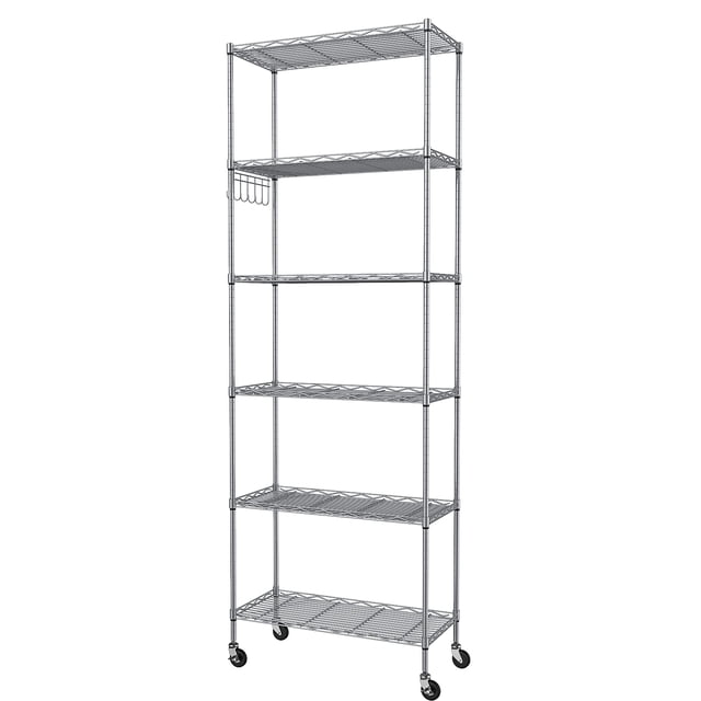 Shelf Homdox, 6 niveles, 54 x 29 x 183 cm, alambre con ganchos para ruedas