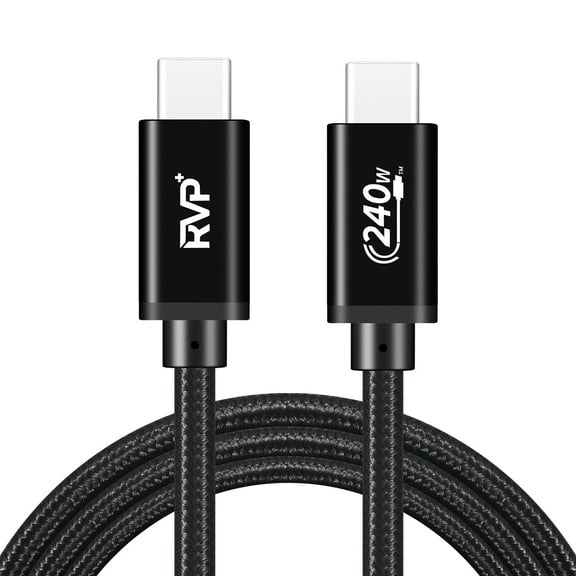 RVP  USB C 2.0 to USB C Data Cable (2Pack, 100W), Nylon Braided 48V 5A USB C Fast Charging Cable, TPE Jacket - Black