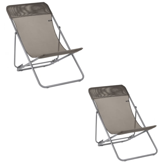 Lafuma Maxi Transat Folding Outdoor Camping Steel Sling Chair, Magnolia (2 Pack)