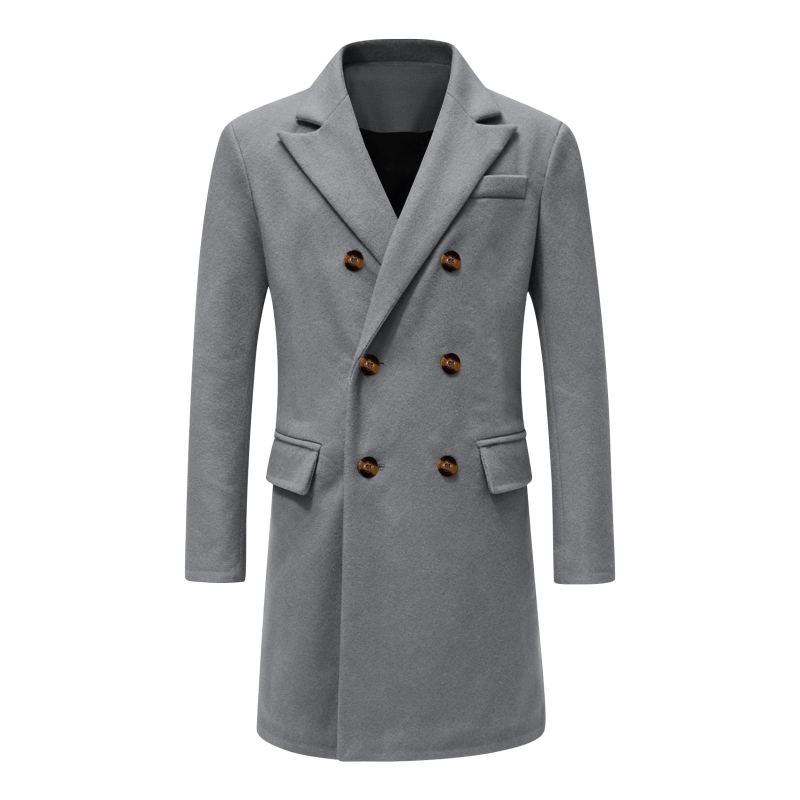 purcolt Boys Double Breasted Trench Coat Notched Lapel Collar Pea