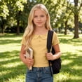 thumbnail image 3 of KyCheLot Girls' Summer T-Shirts Button Round Lapel Neck Solid Color Short Sleeve Tops Trendy Comfortable T-Shirts, 3 of 7