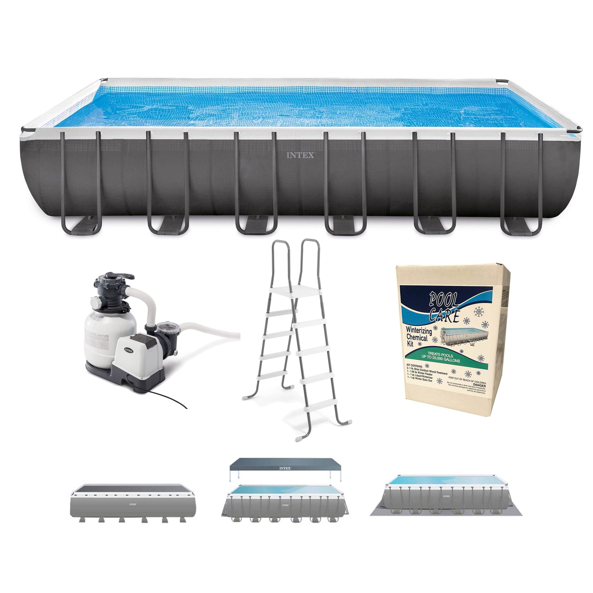 Ground Cloth & Pool Cover Ladder Intex 16ft x 48in Ultra XTR Pool Set with Sand Filter Pump