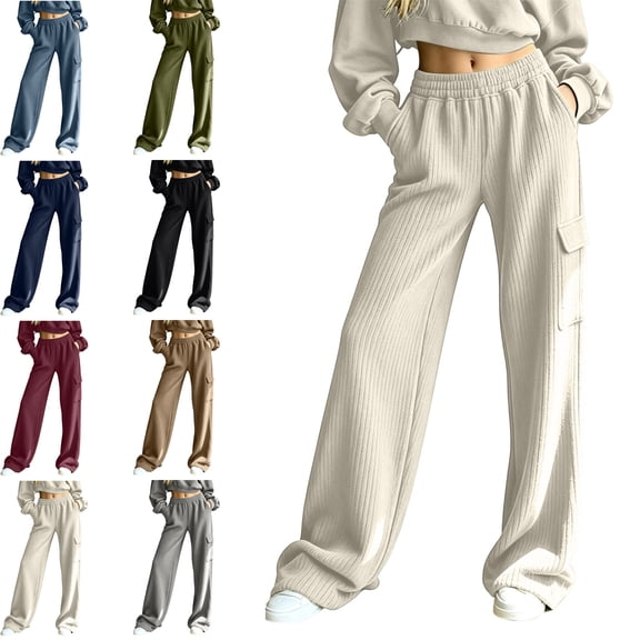 MLCDZ Pull On Womens Jeans Baggy Stretchy High Waisted Denim Wide Leg Trouser Pants Trendy 90s Loose Jean Pockets Lightweight Breathable Holiday Trousers