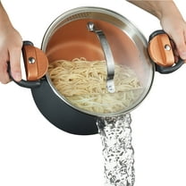 Gotham Steel Stock Pot 5 Quart Large Cooking Pasta Pot Nonstick Big Ceramic Soup Pot With Glass Lid Strainer Gray Copper