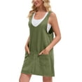 thumbnail image 4 of INSPIRE CHIC Women's Dress Denim Overalls Loose Casual Sleeveless Pinafore Mini Dresses L Army Green, 4 of 6