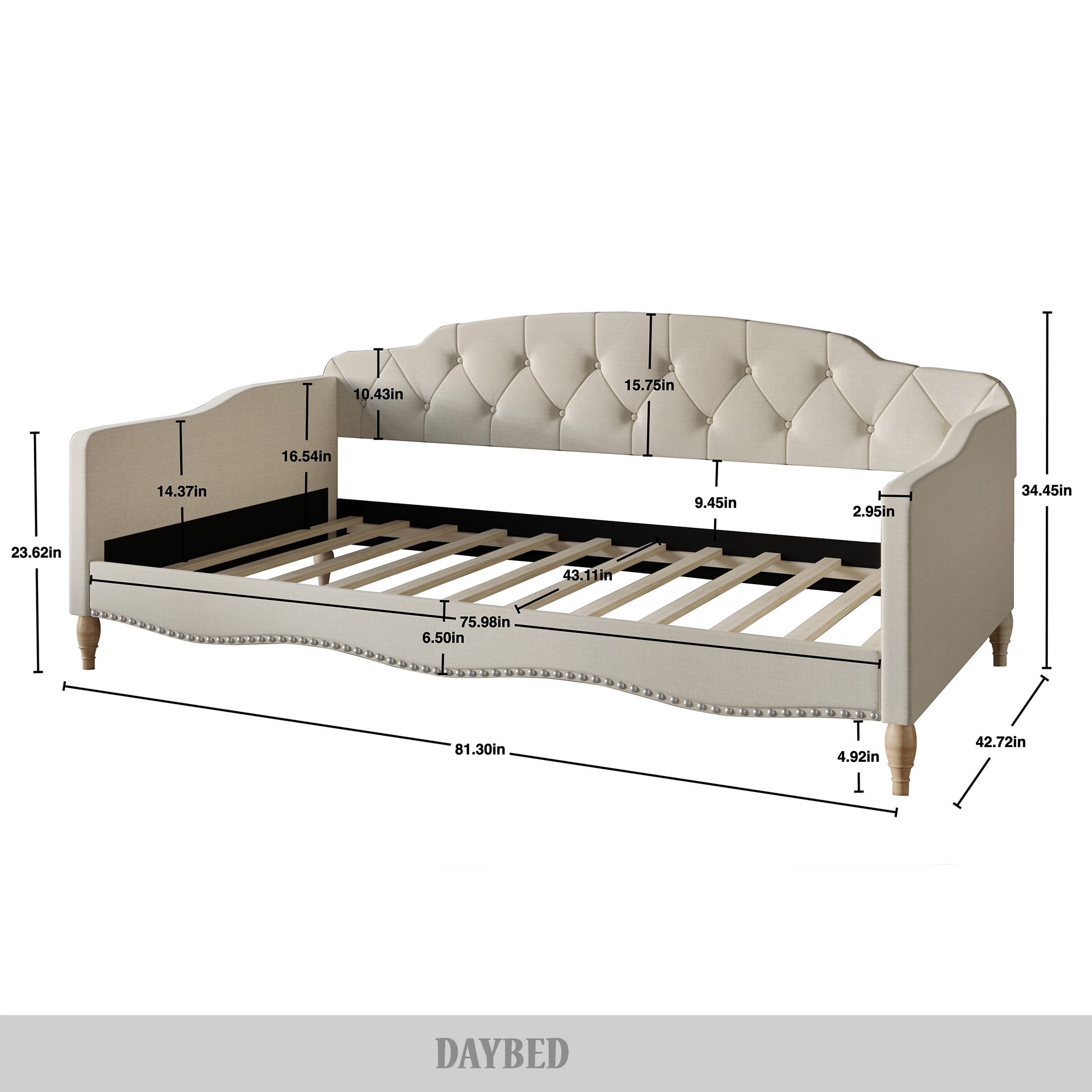 Castle Place Upholstered Button Tufted Twin Daybed, WarmGrey