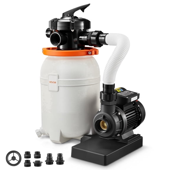 VEVOR 10 in Sand Filter Pump for Above Ground Pool, 0.33 HP 3000 GPH, Swimming Pool Sand Filter Pump with Pre-Assembled Core & Leak-Resistant Design, 6-Way Valve, High-Efficiency Filtration for Pools