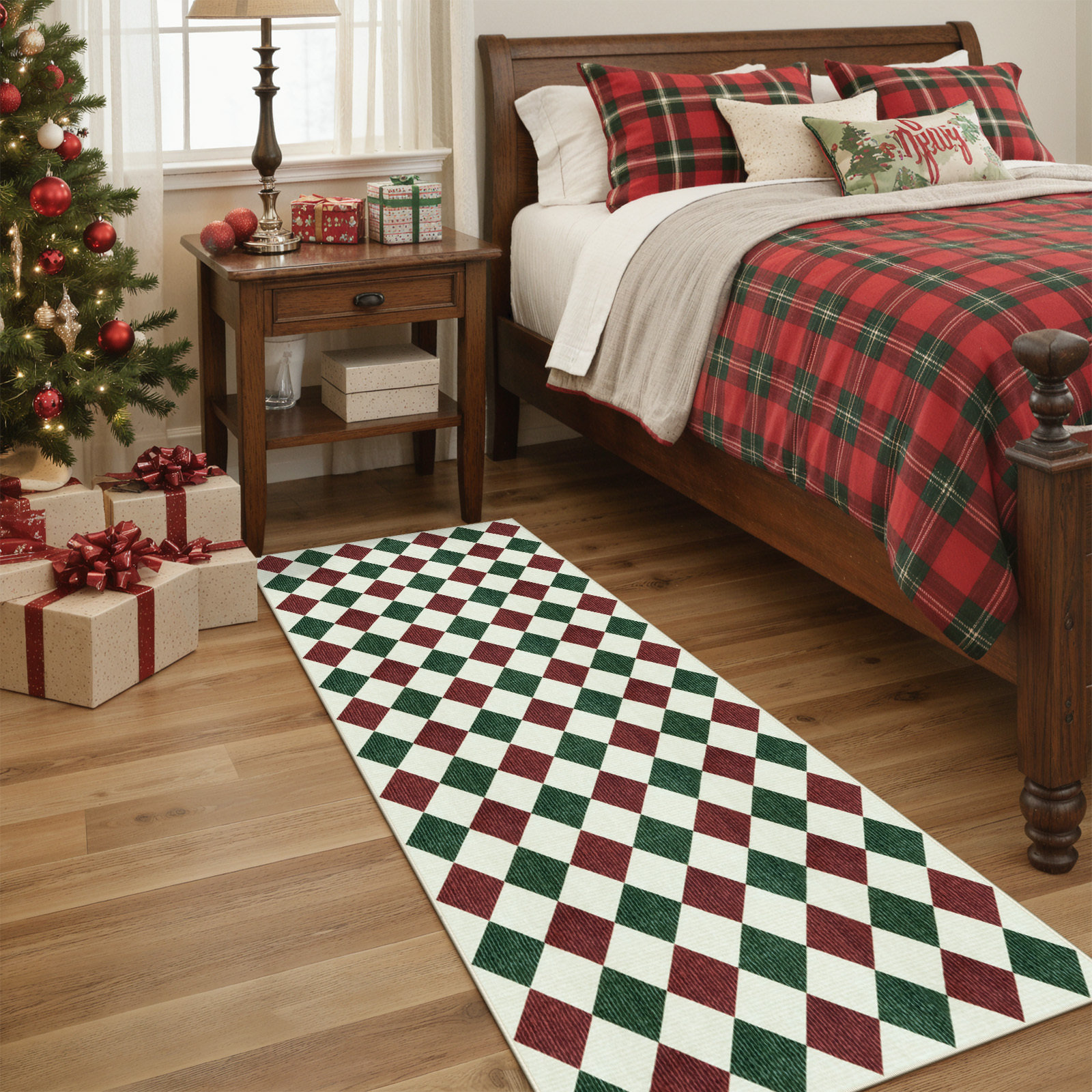 RUG ROBOT 2'6''x8' Christmas Runner Rugs for Hallway, Washable Non-Slip Checkered Kitchen Runner Rug, Farmhouse Xmas Holiday Rug for Entryway, Bedroom, Laundry Indoor Christmas Decor