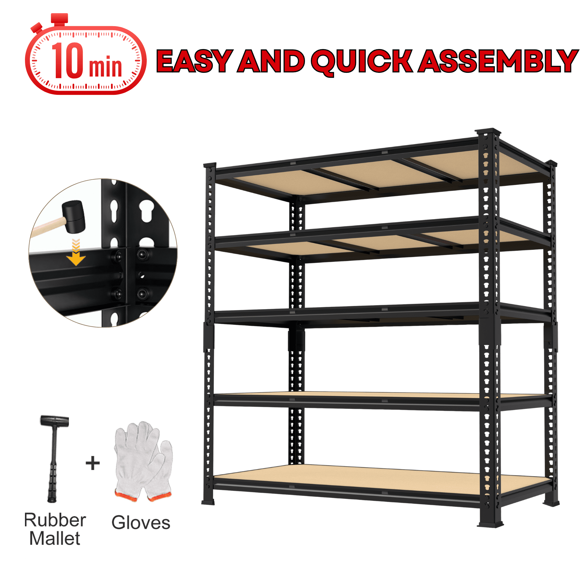 Prilinex 72" H Garage Shelving Heavy Duty 3000 LBS 5 Tier Storage Shelves Adjustable Shelving Unit and Storage for Garage Basement 48" W x 18" D x 72" H, 4 Pack