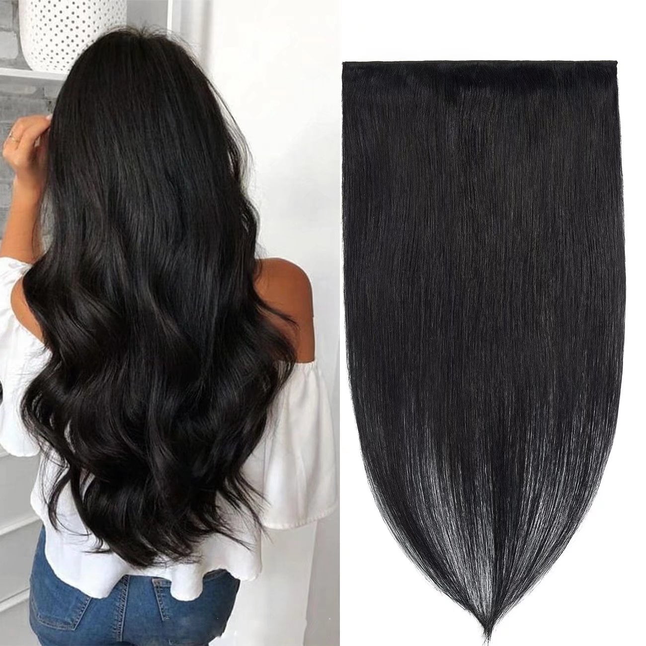 SEGO Blonde Clip in Human Hair Extensions Balayage One Piece Soft Straight 3/4 Full Head Hair Pieces for Women