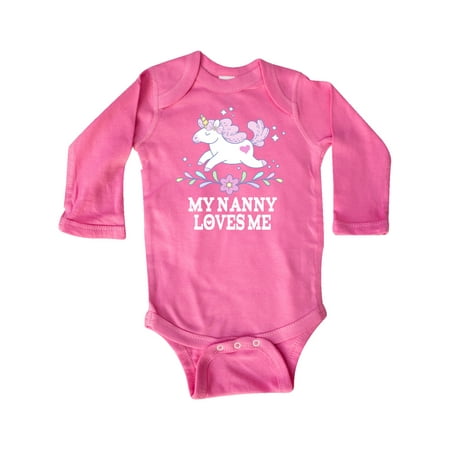 

Inktastic My Nanny Loves Me Girl Unicorn Gift Baby Girl Long Sleeve Bodysuit