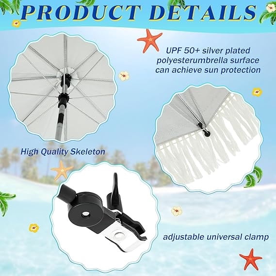 2 Pcs Automatic Chair Umbrella with Universal Clamp 44" UPF 50+ Portable Clamp on Beach Chair Adjustable Wheelchair Umbrella for Outdoor Patio Parasol
