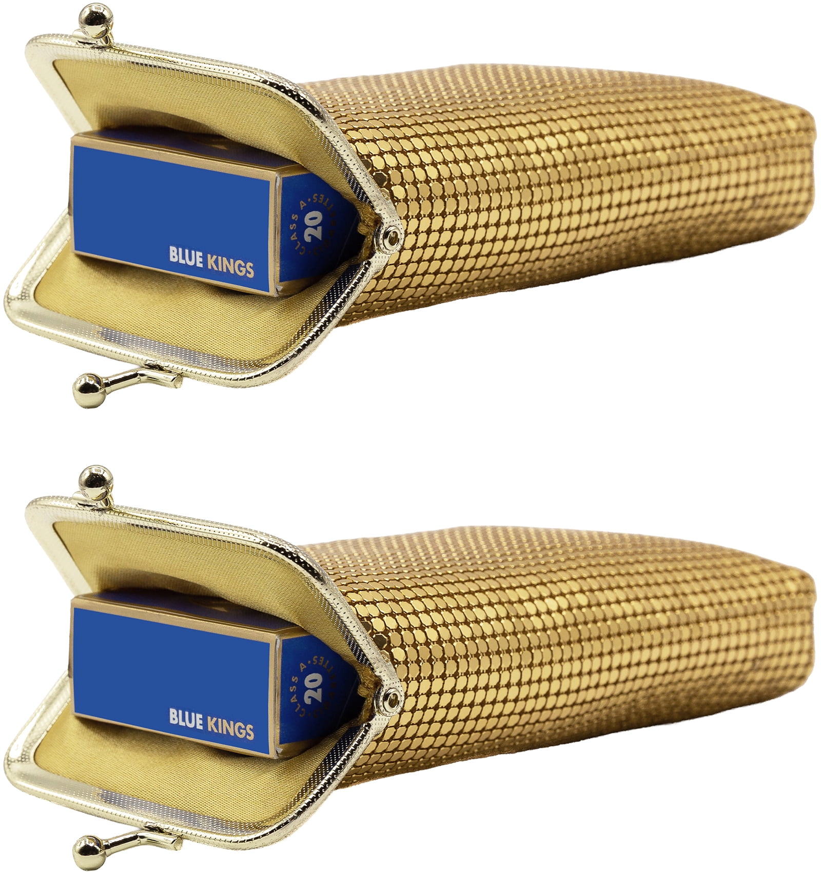 Set of 2 Vintage Soft Metallic Mesh Long Cigarette Case Purses (3mm, Gold)