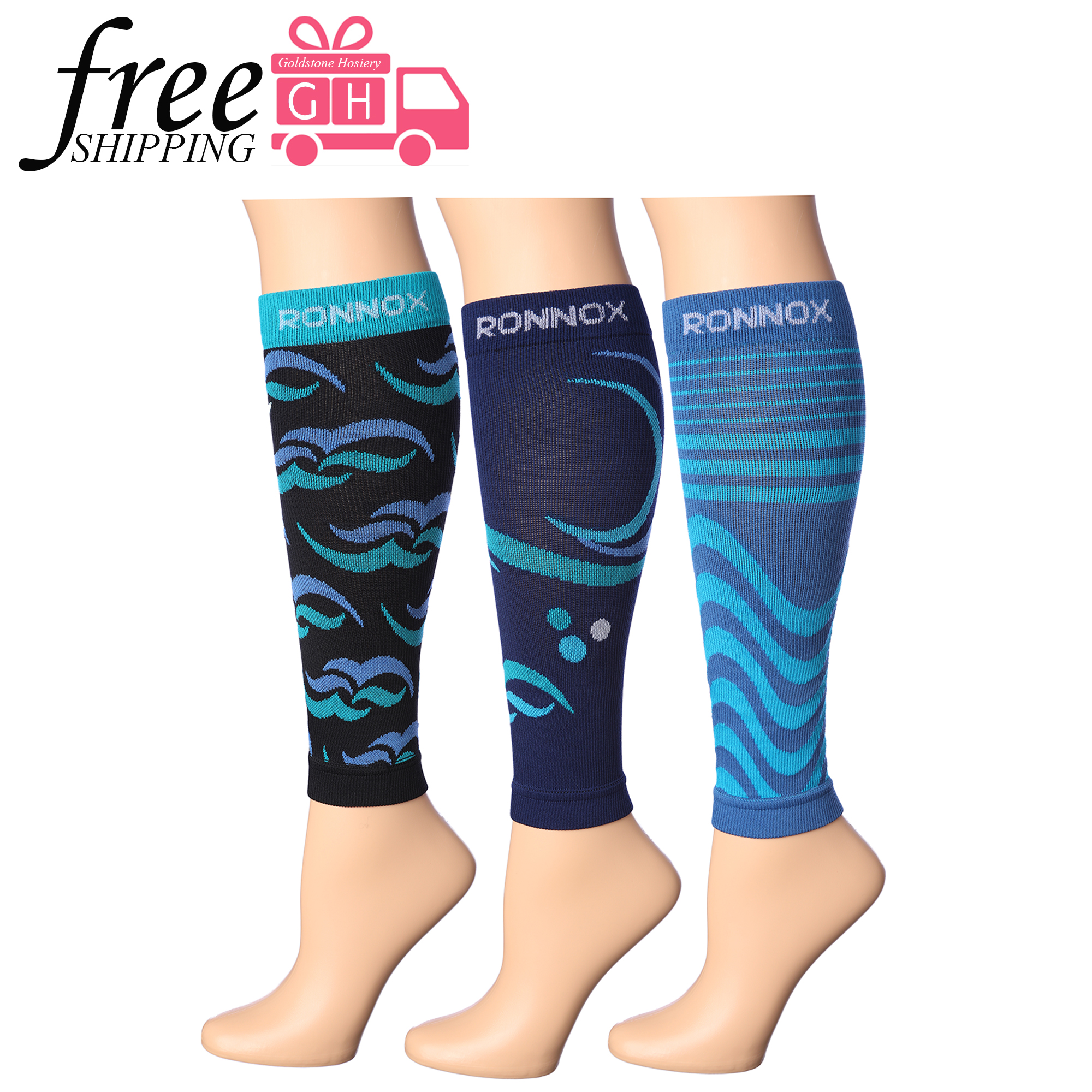 Women's Ronnox 3 Pack Nylon/Spandex Tube Sleeves Graduated Compression