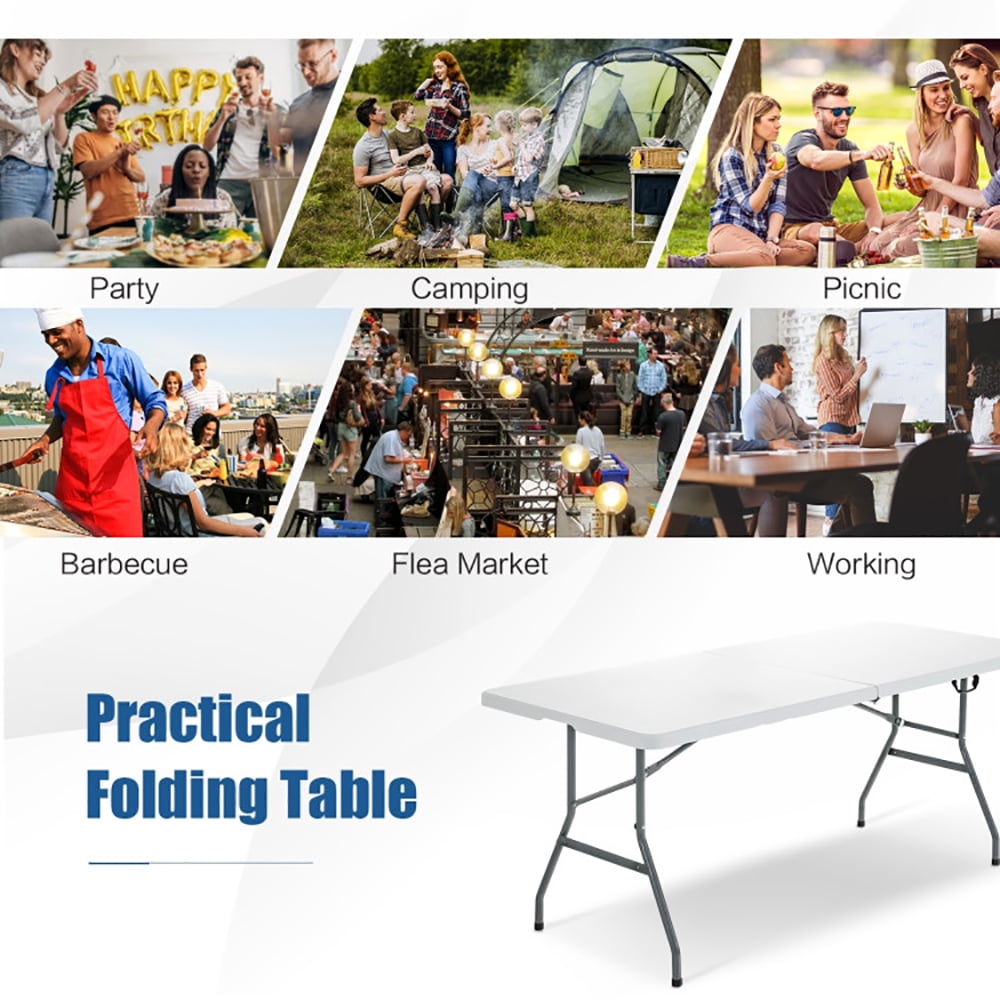Aimee Lii Portable Folding Camping Table with Carrying Handle for Picnic, Picnic Camping Table for Family, White Aimee Lii Portable Folding Camping Table with Carrying Handle for Picnic, Picnic Camping Table for Family, White
