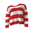 thumbnail image 4 of Arlun Oversized Striped Color Block Cozy Knitted Sweaters for Women Loose Crew Neck Long Sleeve Drop Shoulder Pullover Sweater 2026 Winter Spring Fashion Outfits Red XL, 4 of 5