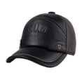 thumbnail image 1 of New Winter Genuine Leather Patchwork Baseball Caps For Men Warm Cowhide Golf Peaked Dome Hats Male Letters Adjustable ,Classic Vintage, 1 of 5