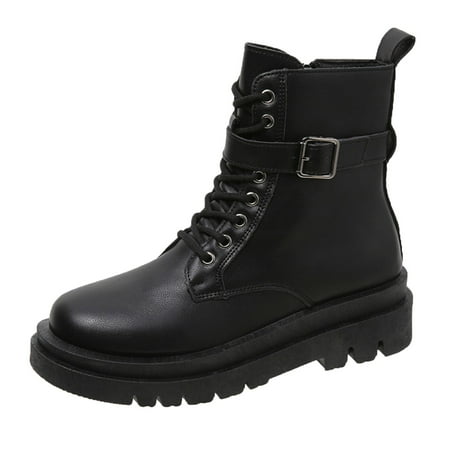

QYZEU High Snow Boots for Women Women Boots Low Heel Laced Fashion Autumn And Winter Women Boots Thick Sole Non Slip Lace Up Solid Color Buckle Casual Style