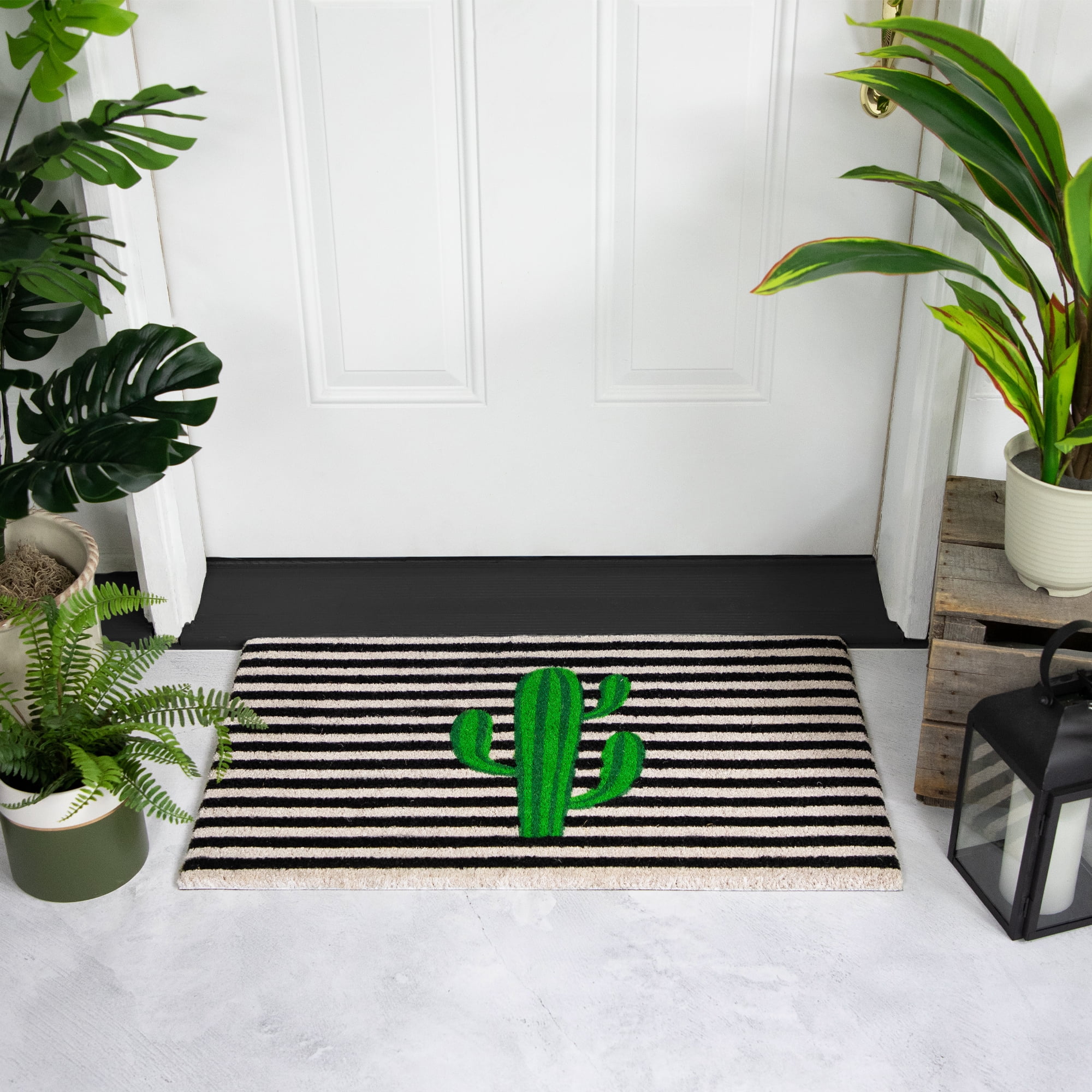 Northlight Green Cactus Striped Natural Coir Outdoor Doormat 18" x 30"