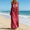 thumbnail image 5 of Costeam Womens Square Neck Sleeveless Maxi Dress Floral Embroidery Wide Strap Loose Linen Blend Flowy Long Tank Sundress with Side Pockets Outfit, 5 of 6