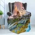 thumbnail image 4 of Scenery Soft Flannel Fleece Throw Blanket, Dreamy Times Middle Age Inspired Princess Castle near Lake Stones Moss, Cozy Plush for Indoor and Outdoor Use, 60" x 80", Multicolor, by Ambesonne, 4 of 5