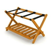 Luggage Rack Suitcase Stand for Guest Room with Shelf - Honey Oak