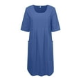 thumbnail image 5 of Riforla Summer Dresses for Women Solid Color Cotton Linen Pockets Tunic Midi Dress Frame Dress Dark Blue S, 5 of 6