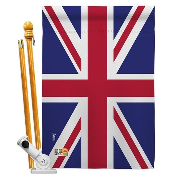 AA-CY-HS-140244-IP-BO-D-US18-AG 28 x 40 in. United Kingdom Flags of the World Nationality Impressions Decorative Vertical Double Sided House Flag Set & Pole Bracket Hardware Flag Set
