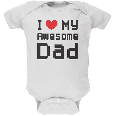 

Father s Day I Heart My Awesome Dad 8 Bit Pixel White Soft Baby One Piece - 12-18 months