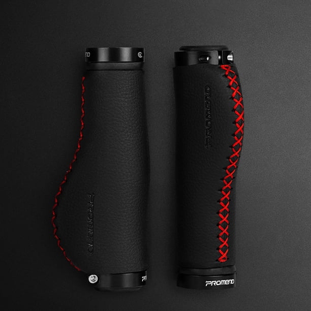 Puños de bicicleta de cuero ergonómicos Puños de bicicleta de montaña con absorción de impactos Puños de bicicleta antideslizantes Bloqueo de metal Negro y rojo Macarena Puños de manillar de bicicleta