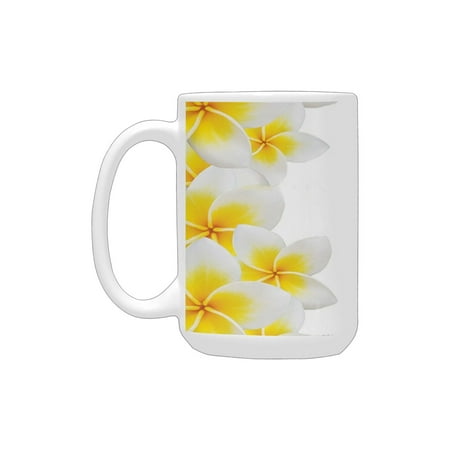 

Hawaiian Decorations Collection Frangipani Blossom Exotic Nature Garden Plumeria Flower Frame Relaxa Ceramic Mug (15 OZ) (Made In USA)