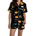 thumbnail image 4 of Ensembles de Pyjama pour Femmes Pyjamas Graphiques Imprimés Satin Mignons Vêtements de Nuit Boutons Hauts à Manches Courtes Shorts Ensembles L, 4 of 5