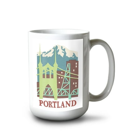 

15 fl oz Ceramic Mug Portland Oregon Woodblock Contour Dishwasher & Microwave Safe