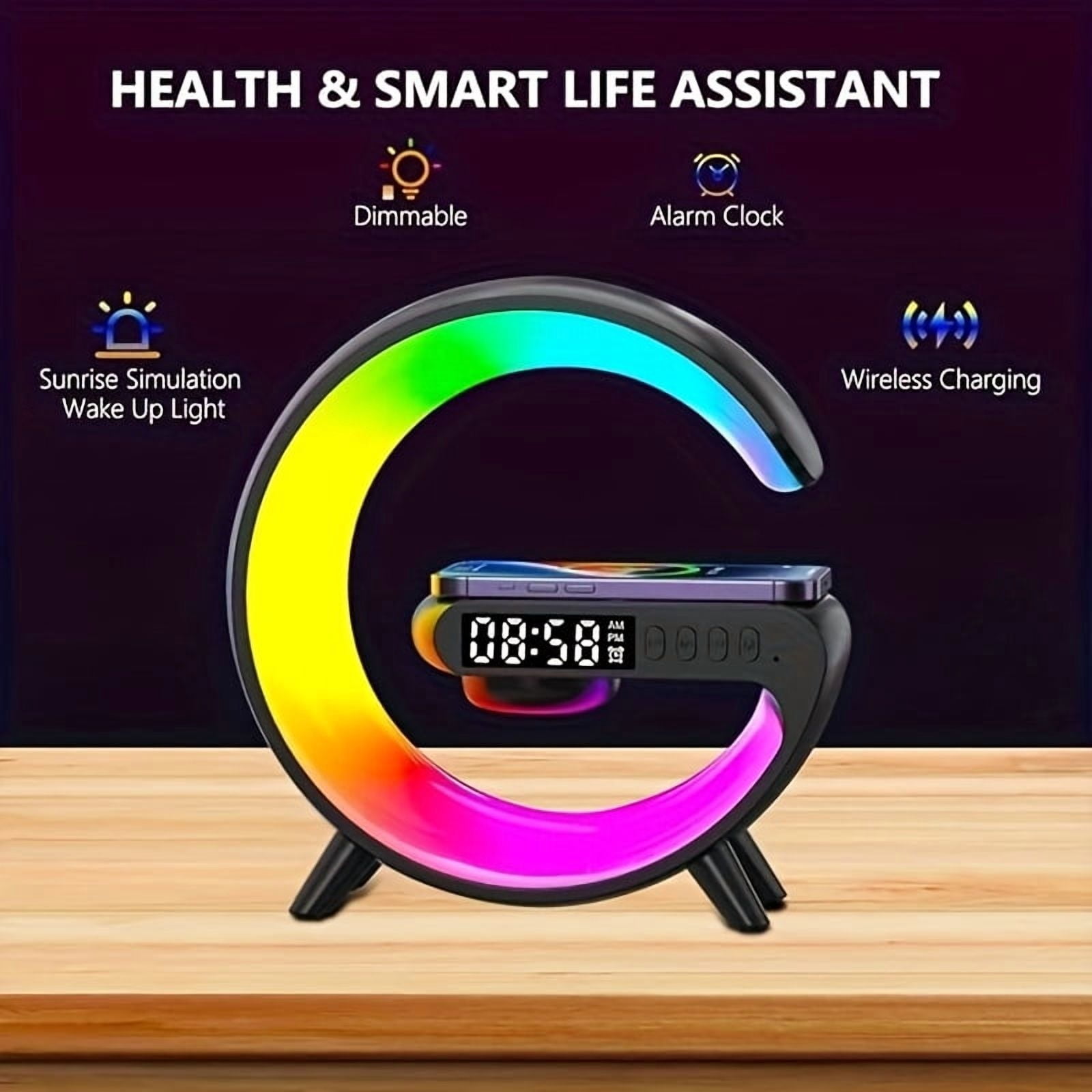 Multi-Function Wireless Charger Stand with Speaker, Alarm Clock, RGB Night Light for iPhone Samsung - Fast Charging Station, Halloween Christmas Gifts