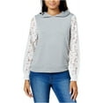 thumbnail image 3 of MAISON JULES $70 Womens 1386 Gray Lace-sleeve Hoodie Sweater S B+B, 3 of 3