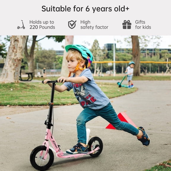 Shock-Absorbing Foldable Commuter Scooter for Adults 12" Air-Filled Tires, Smooth Ride (Pink)