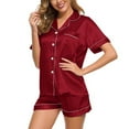 thumbnail image 4 of Baqcunre Silk Satin Pajamas Suit Womens Solid Loose Lingerie Nightgown Set Button short Sleeve Shirts Trousers Red XL, 4 of 5