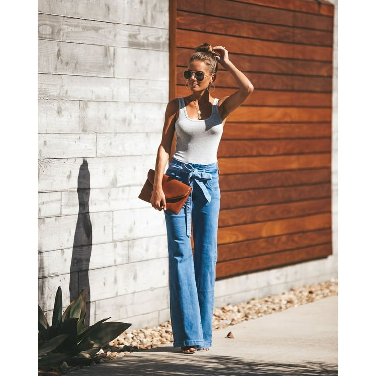 lysere Mold Association Fanvereka Women Flare Denim Jean Classic High Waist Bow Belt Causal  Stretchy Fitted - Walmart.com