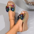 thumbnail image 5 of Dakaela Women's Platform Sandals Cork Wedge Heel Espadrille Sequin Bow Slip on Slides Wide Width Casual Summer Walking Slippers Size 6-10, 5 of 8