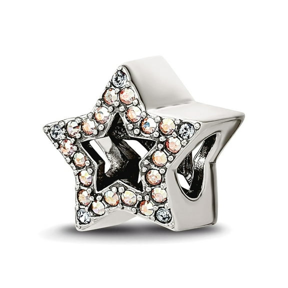 10mm 925 Sterling Silver Polished Reflections Crystal Star Bead Charm Pendant Necklace for Women