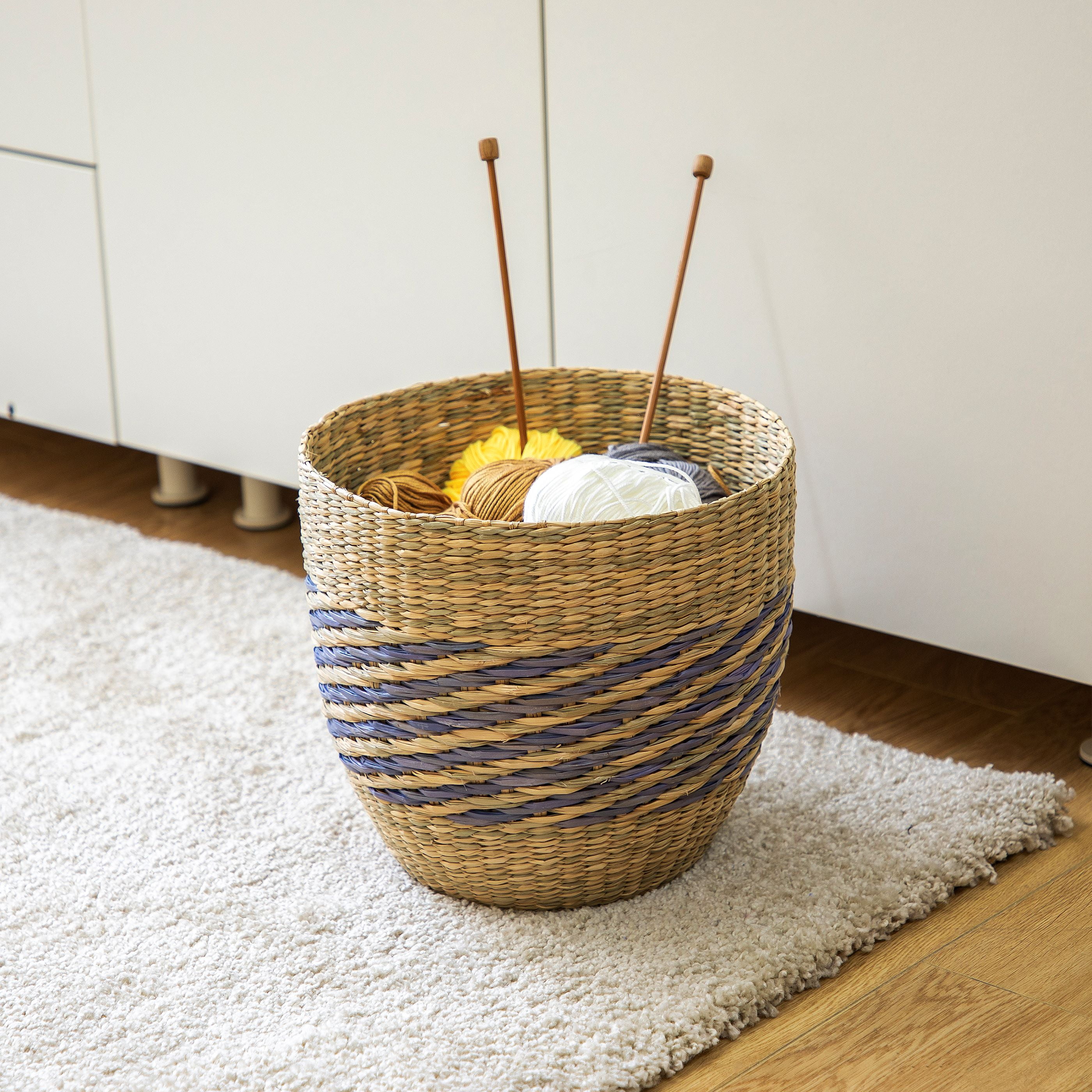 Homezone 9" Tapered Seagrass Basket with Modern Blue Detail