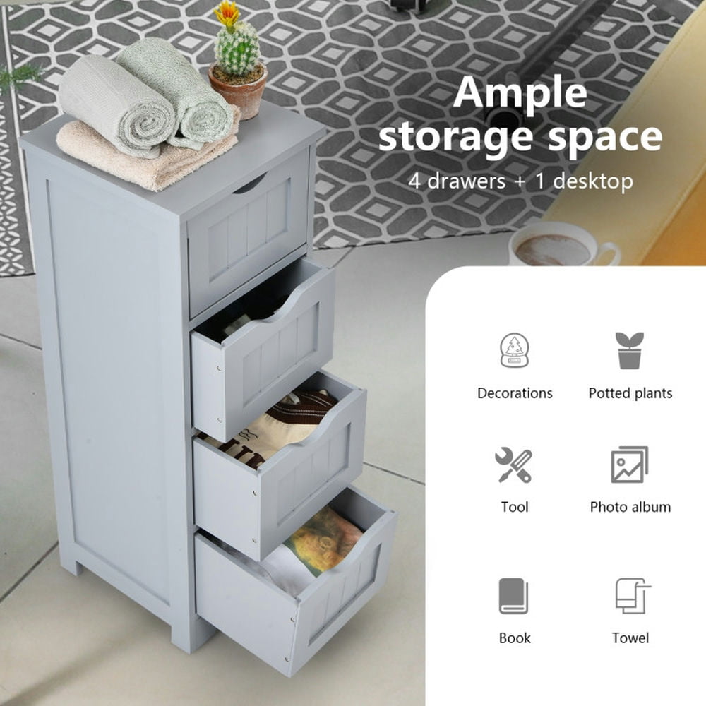 Finihen Storage Cabinet, Floor Cabinet, Floor Wooden Free Standing Storage Side Organizer for Bathroom, Living Room, Bedroom, Kitchen, for Bathroom, Living Room, Bedroom, Gray