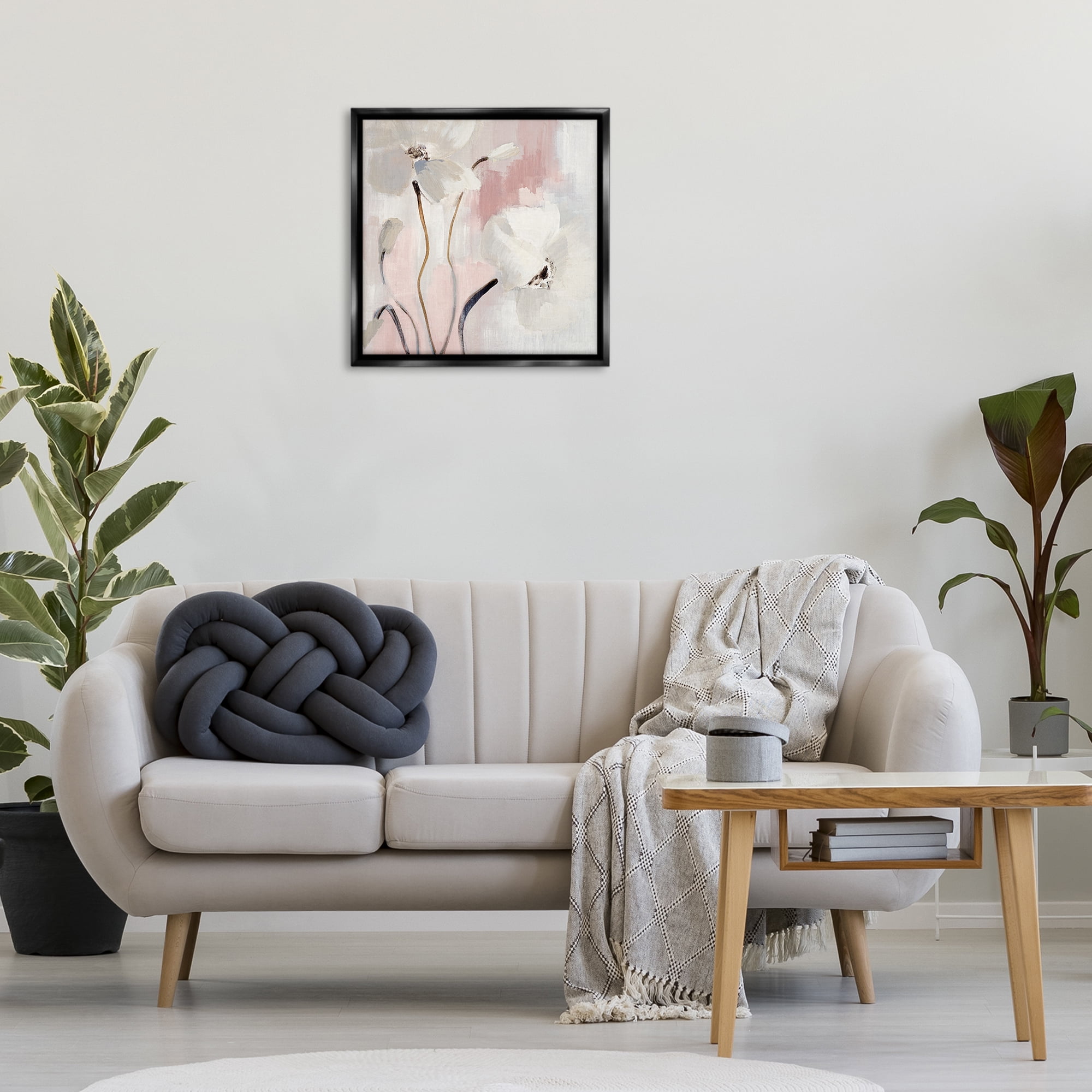 Stupell Industries Abstract White Blooms Botanical & Floral Painting Black Floater Framed Canvas Art Print Wall Art, 25 x 25