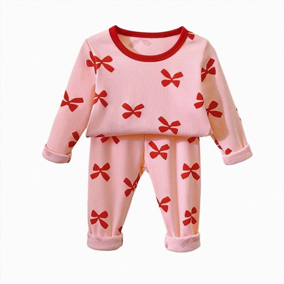 NIEWTR Children Long Sleeve Pajamas Set Newborn 2Pcs Clothes Baby Boys Girls Soft Pullover and Comfy Long Pants Cozy Loungewear for 2T-6T Gift Set(A-Red,18-24 Months)