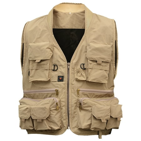 Men Multi Pocket Fishing Vest Breathable Quick Dry Sleeveless Jacket for Outdoor Sports Color:Khaki