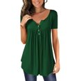 thumbnail image 1 of Women's Short Sleeve Henley Shirts Ruffle Casual Tunic Tops Solid Color, 1 of 4