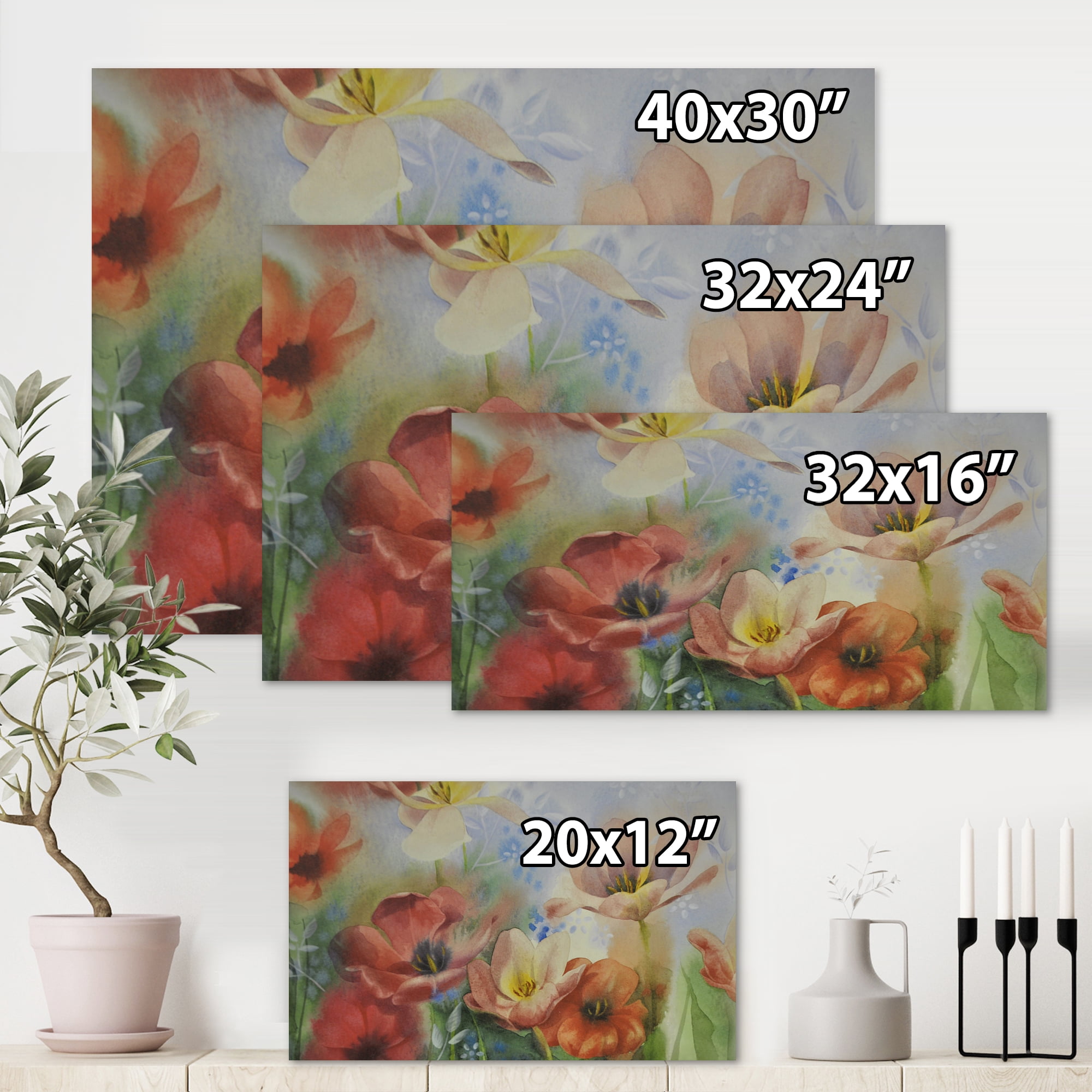 Designart ' Ancient Flowers In Dark Pastel Colours ' Traditional Canvas Wall Art Print